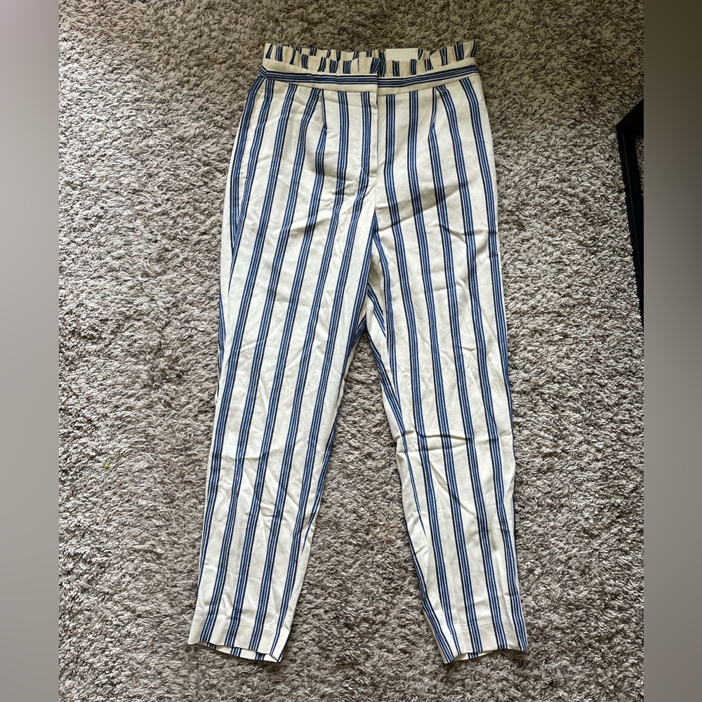 Express White and Blue Striped High-Waisted Skinny Pants